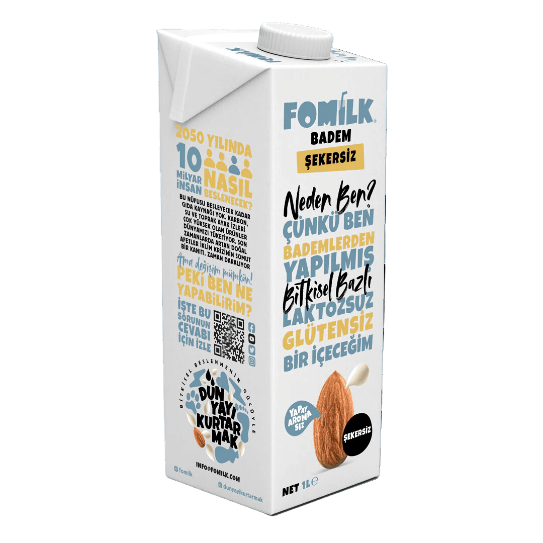 FOMİLK Bitkisel Bazlı Şekersiz Badem Sütü 1L